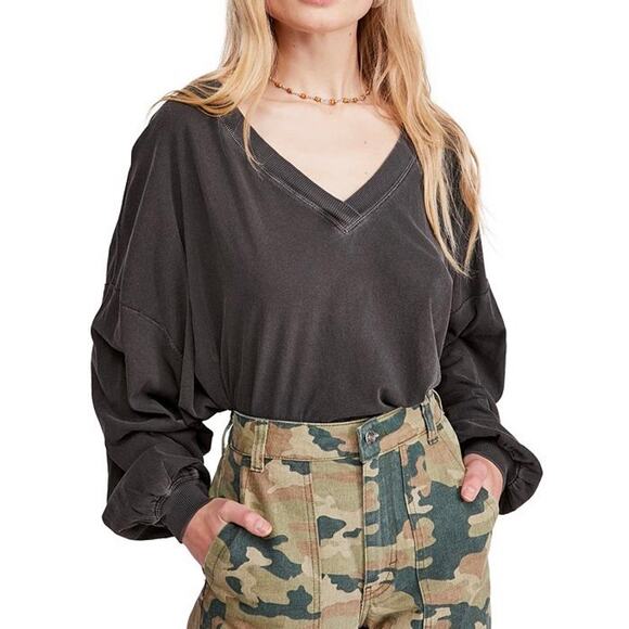 FREE PEOPLE Buffy Slouchy Long Sleeve Charcoal Small S - Picture 1 of 7